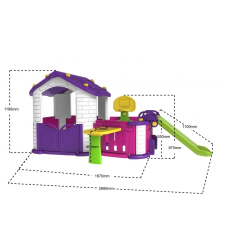 Domek Ogrodowy dla dzieci Zjeżdżalnia Koszykówka Stolik CHD-356